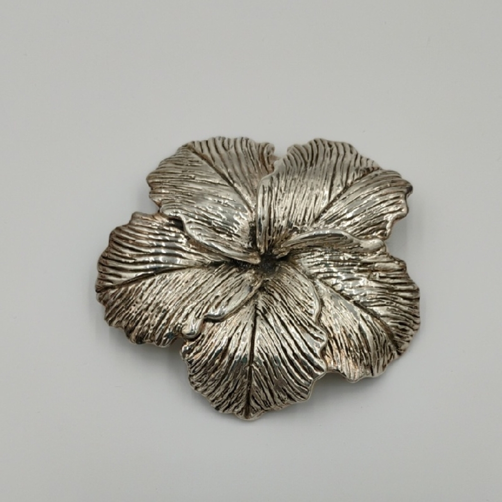 Vintage Bat Ami Signed Sterling Silver Flower Pin Brooch